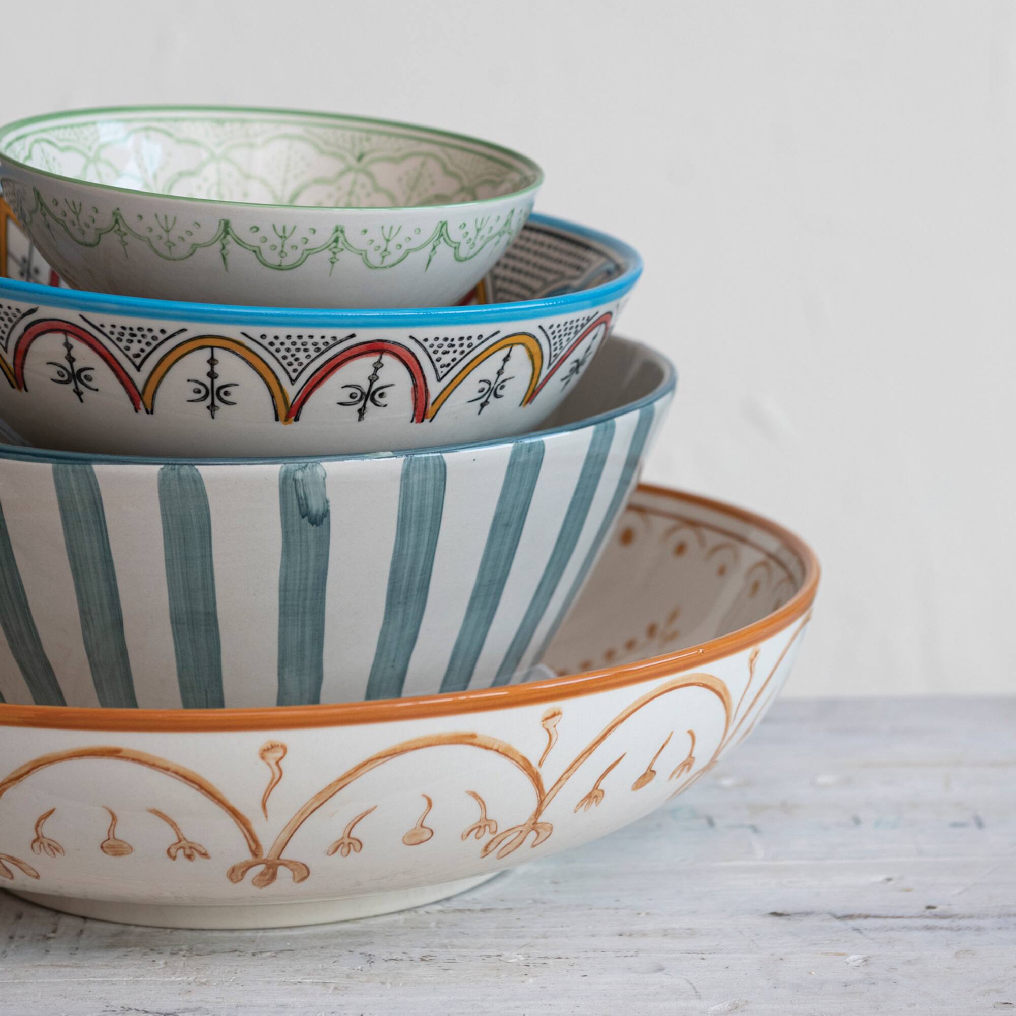 Hello Honey® 12" Green Striped Stoneware Serving Bowl